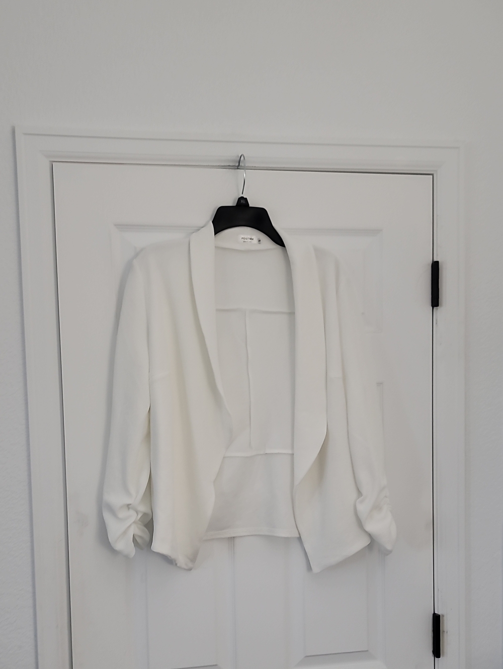 Open-Front White Draped Blazer Jacket